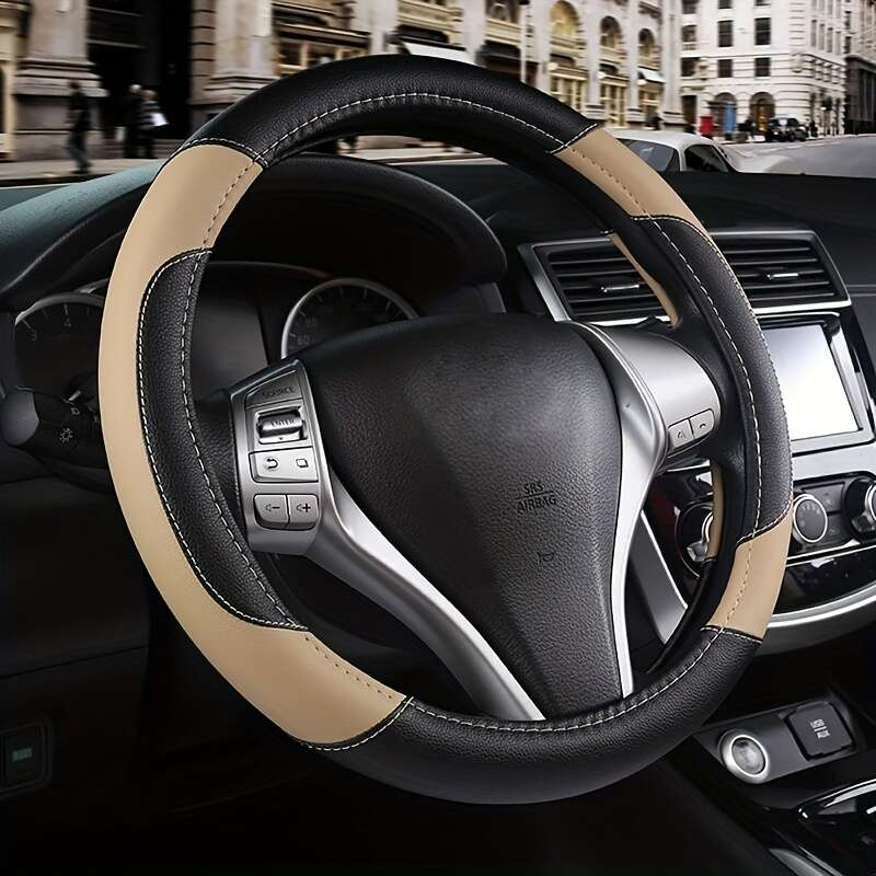 TEMU Housse de volant de voiture tendance texturée, deux , coutures, convient aux volants de 36,83 à 38,1 cm - Inclut l'anneau intérieur