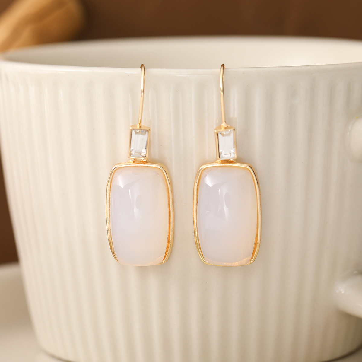 Women's Luxury Two-Tone Zirconia Square Pendant Earrings, Elegant