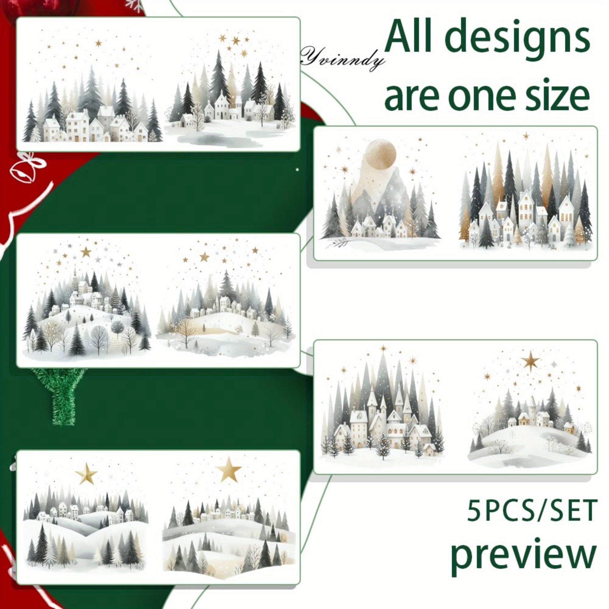 Image of 5pcs/set Christmas White House16oz Transfer Paper Uv Dtf Transfer Paper To 16oz Glass Jars