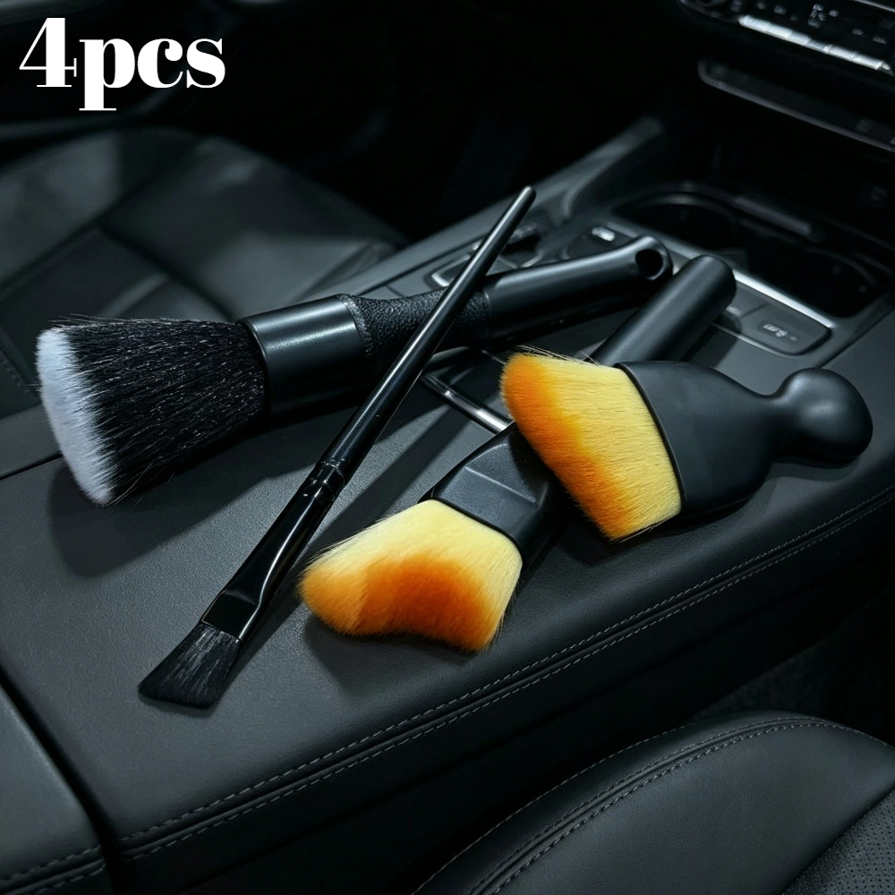 4pcs Car Cleaning Brush Set: Long And Short Brushes For Car Interior Cleaning, Air Vent Cleaning Brush, Soft Bristle Car Wash Brush, And Crevice Dust Removal Brush