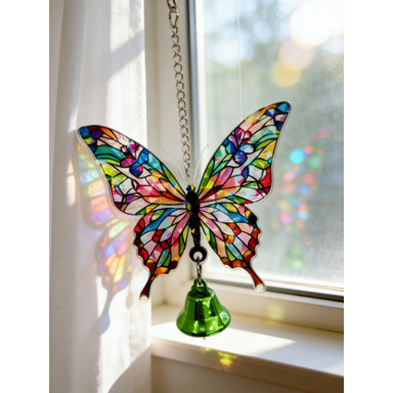 TEMU A Well- Wind Chime Featuring A Painted Design, This European-style Retro Stained Glass Art Piece Serves As A Decorative Hanging Item, A Soothing