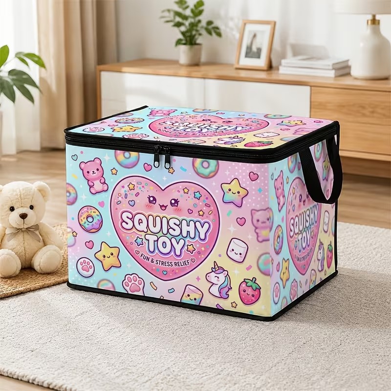TEMU 1 -shaped Large-capacity Foldable Storage Box With Lid, Made Of Soft Fabric (pastel-colored "" Pattern), Featuring A Heavy-duty Zipper. Suitable