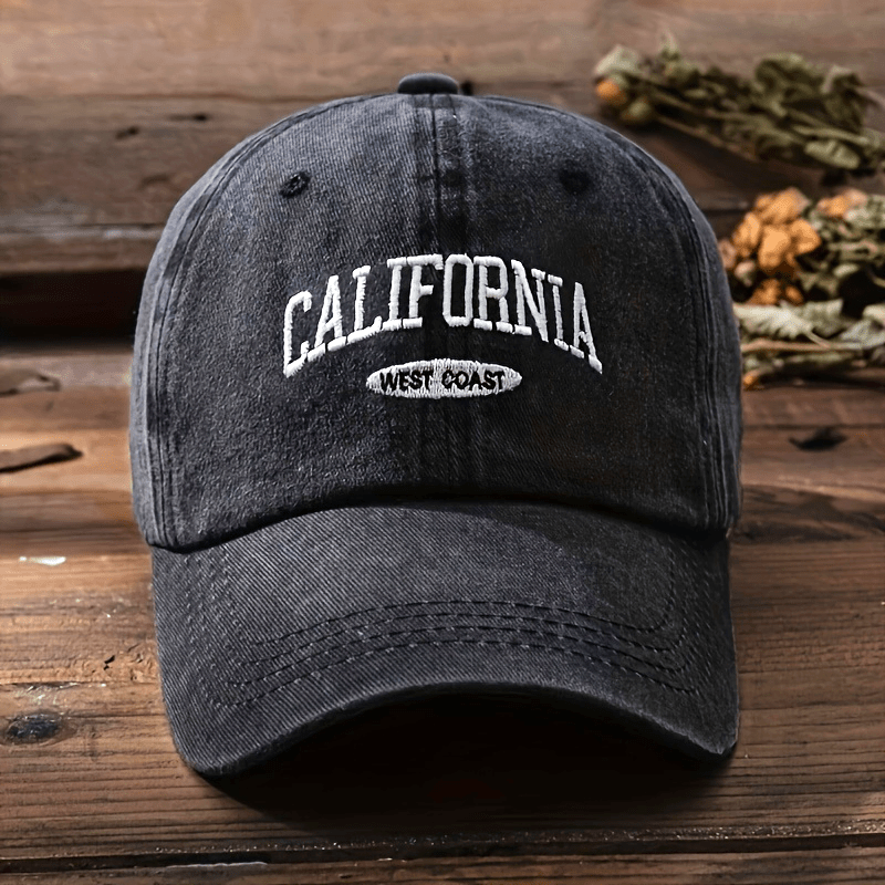 womens vintage baseball cap lightweight non stretch cal lettering dark gray charcoal gray california   style vintage fashion breathable fabric streetwear accessory washed effect design unisex style universal headwear