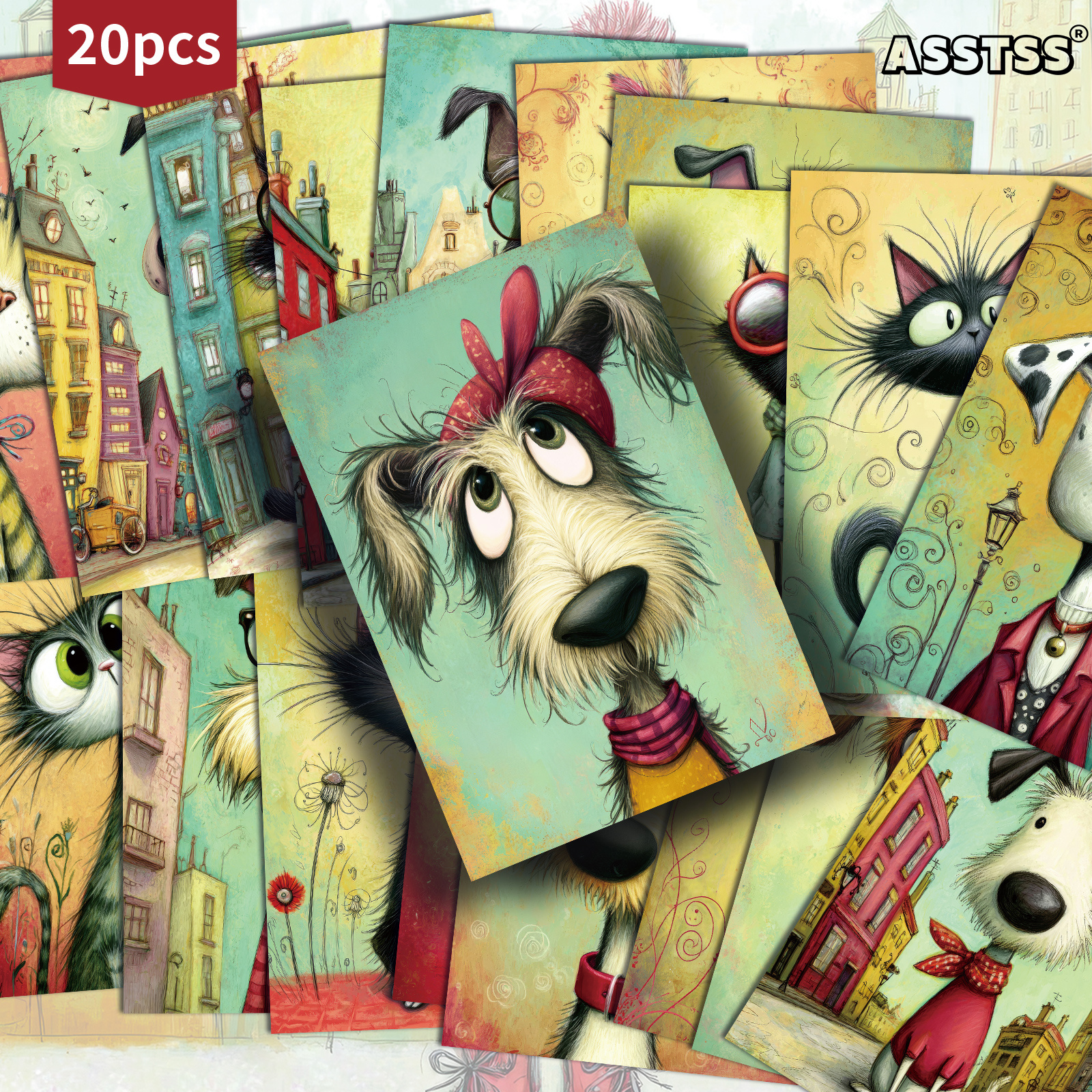 TEMU Lot de 20 cartes postales assorties vintage et amusantes avec chiens et chats - 4x6 pouces - Papier pour fournitures de , fournitures de