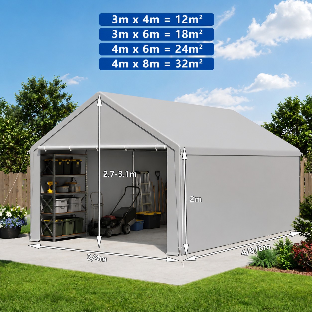 Image of Garden Shed, Storage Tent, Detachable Storage Space, Suitable For Yard, Garden, Outdoor Area, 12-32m²