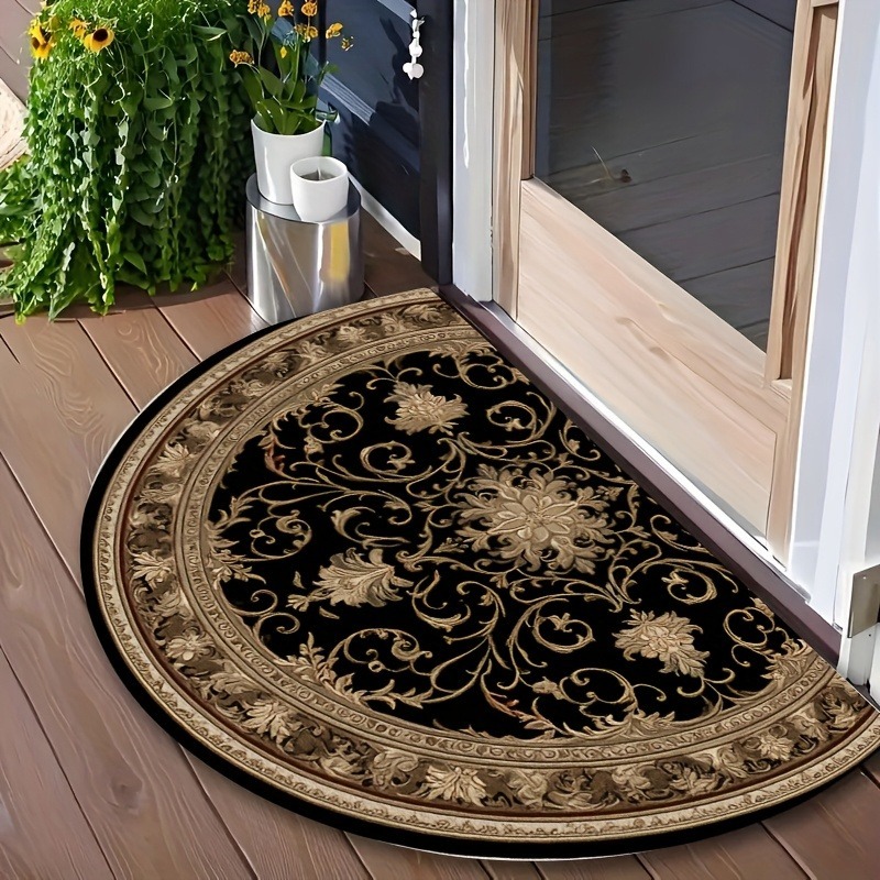 TEMU 1pc Bohemian Floral Rug Suitable For /outdoor Use - Semi-circular Floor Carpet With , Machine Washable Soft Mat Suitable For Doorway,, Garden