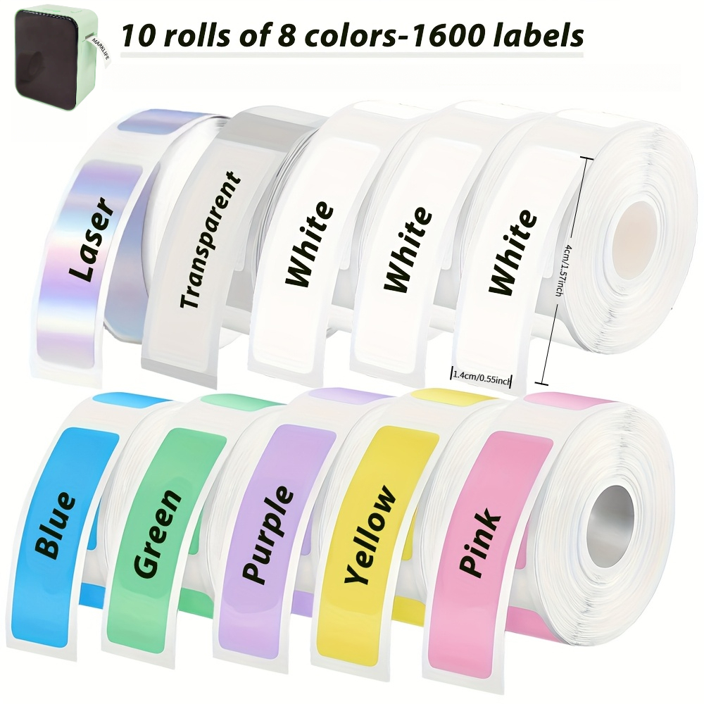 TEMU P15/P21 Etikettendruckpapier, 10 Rollen (1600 Blätter), 8 Farbkombinationen Thermische Aufkleber-Etiketten, 1,4 x 4 cm, reißfestes Papier,
