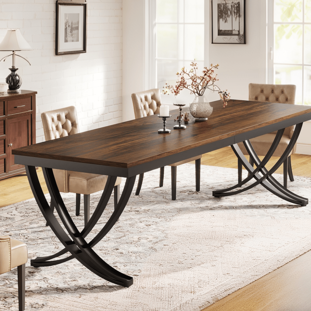 Table de cuisine rectangulaire, table à manger industrielle de 78,7 pouces de long pour 6 à 8 personnes, parfaite pour de grands dîners de Noël et des fêtes de fin d'année (Table uniquement) (1pc), Décoration de Noël, Pièce d'accentuation polyvalente pour la maison et le bureau