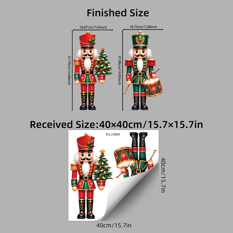 TEMU Christmas Nutcracker Soldier Pair With Christmas Tree And Drum Glass Sticker, Pvc Self Adhesive Window Decal, Classic Xmas Nutcracker Design For