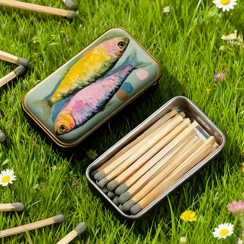 TEMU 1pc Sardine Can Sliding Matches Tin Box- Retro And Exquisite Matchbox, Simple And Portable High-end Matchbox, Matches Not Included, Storage Tin