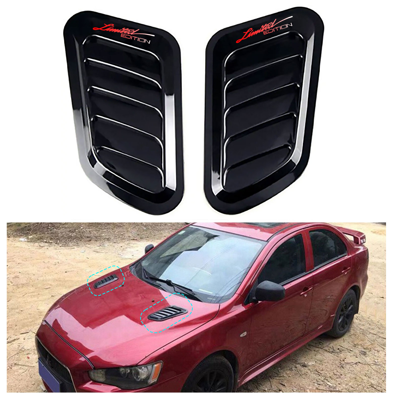 TEMU 2pcs Letter Design Enhance Vehicle Handling Without Damaging , Rounded Hood, Sporty Decorative Air Vents, Moisture-resistant
