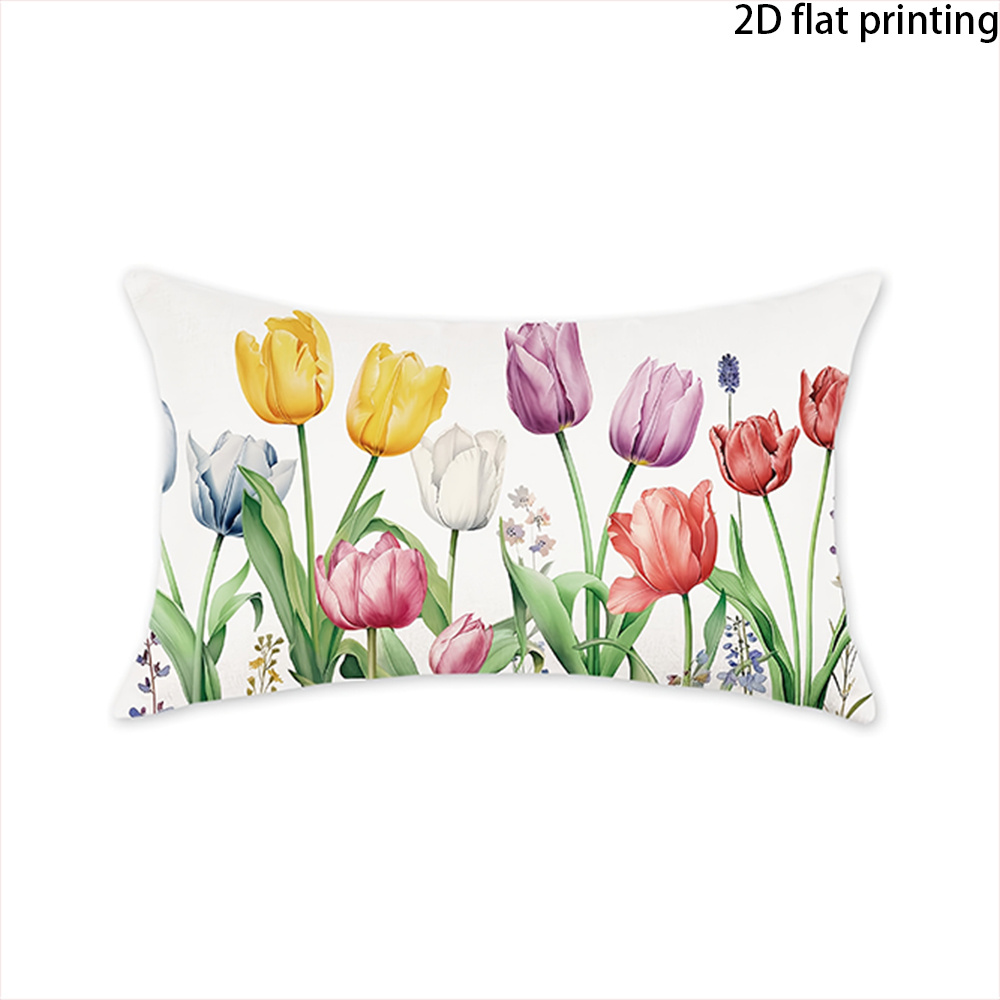 TEMU 1pc Tulip Pillowcase Suitable For Bed Sofa Cushion Cover, Zippered Machine Washable Skin-friendly Polyester Cushion Case With Zipper Closure,