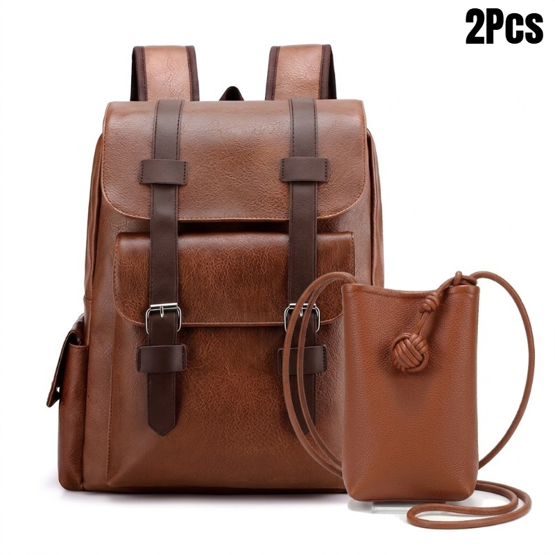 TEMU Ensemble de 2 pièces : Sac à dos et pochette pour téléphone en cuir PU, convient pour l', , les - Grand sacoche pour ordinateur portable + Petit