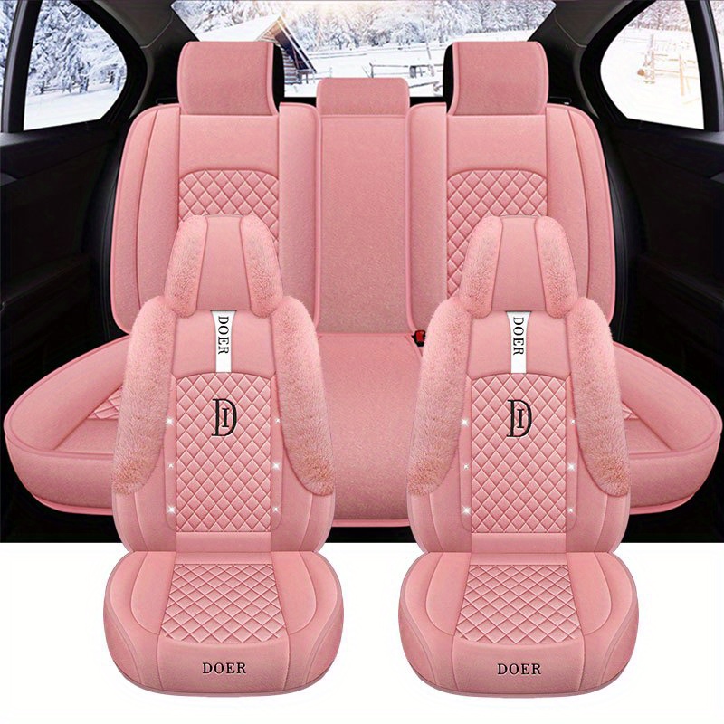 TEMU Full Car Five-seat Full Surround Car Seat Cover Suitable For Car Seat Cover Linen Texture Wear-resistant Warm Car Interior Seat Cover