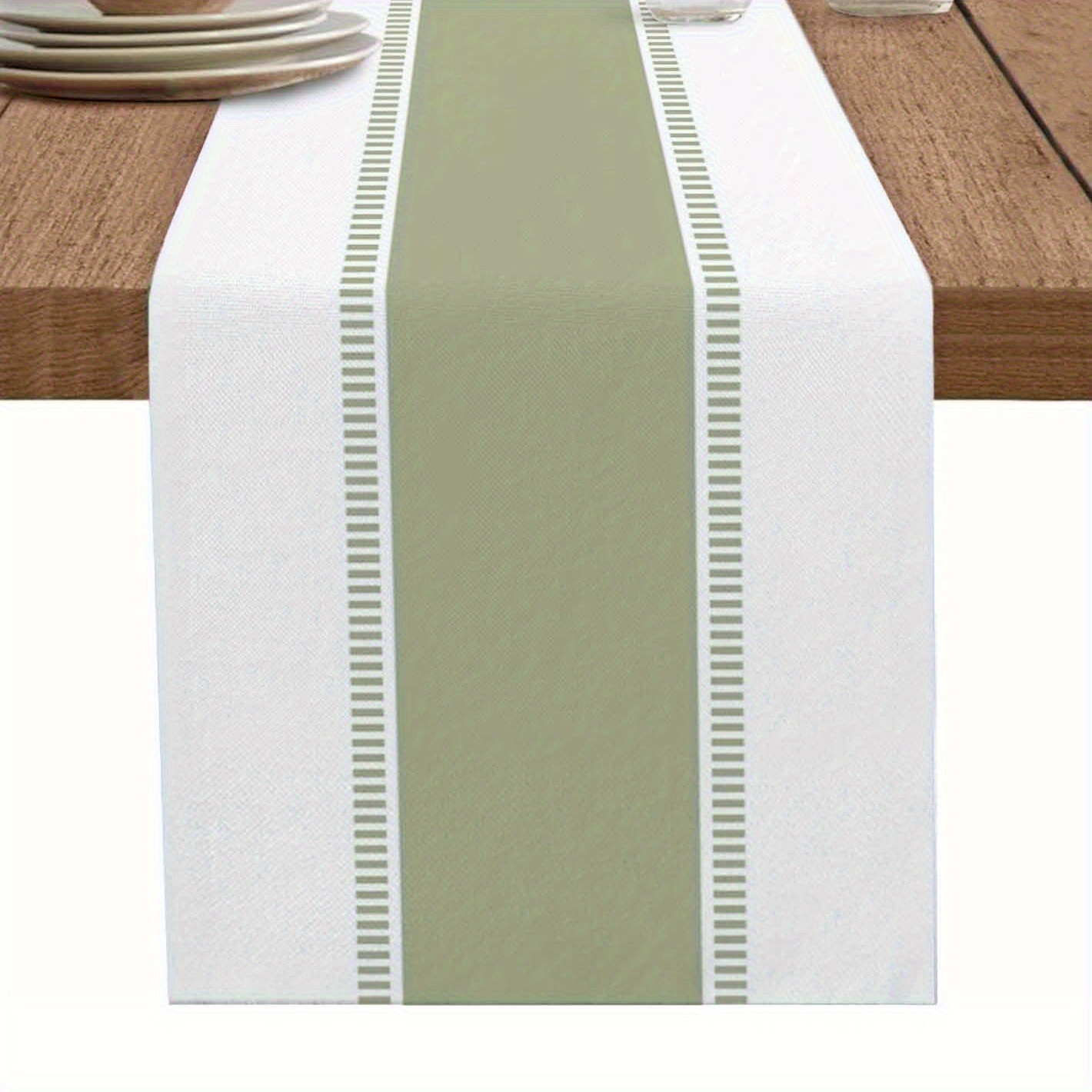 TEMU Chemin de Table à Rayures Vert Sauge Style Bohémien, Foulard de Garde-Robe Chic, Nappe Décorative Adaptée pour Tables de Café et Festives