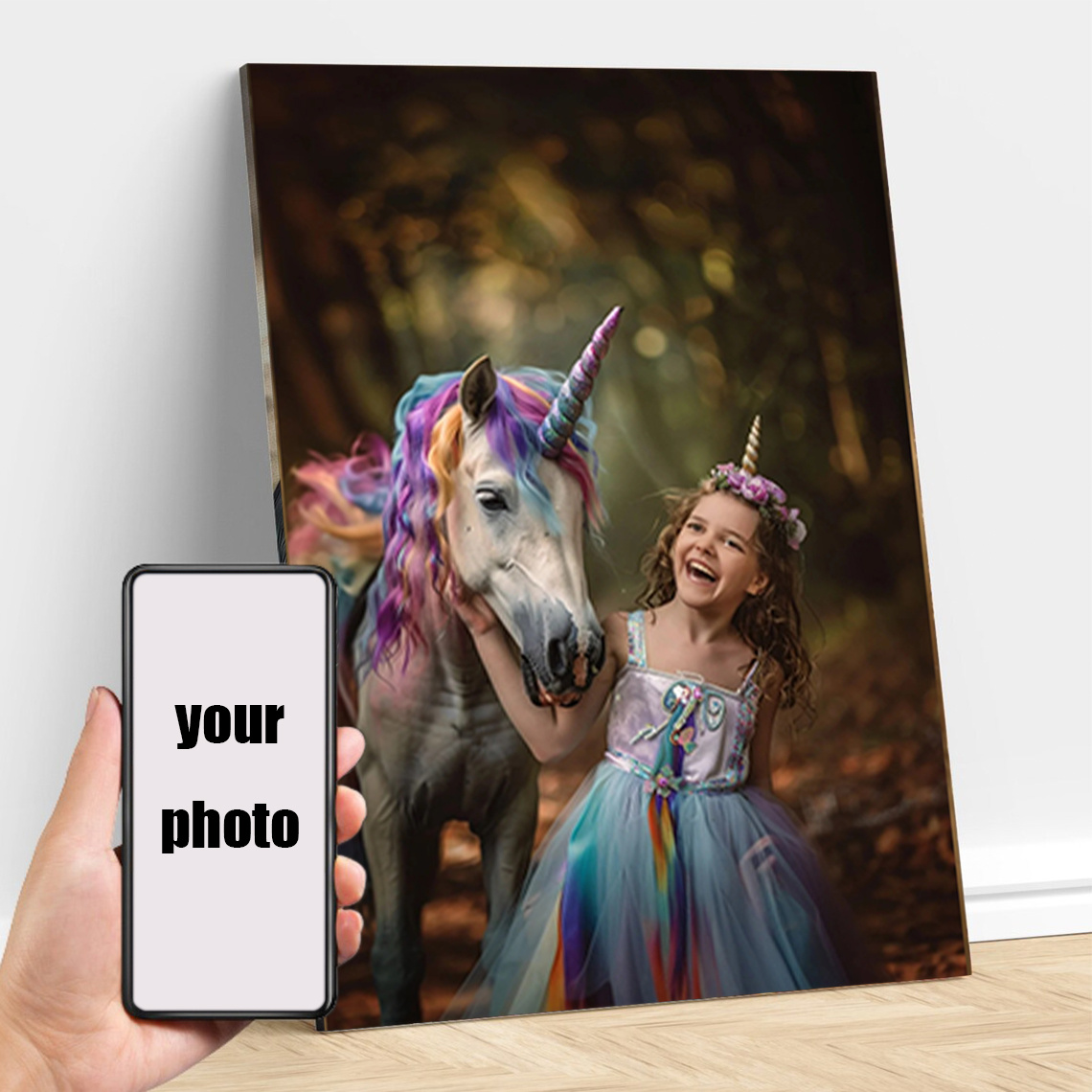 

Custom Photo Of Girl On Unicorn - Scene, In Wood, Contemporary Style, Ideal For 's Room Decor