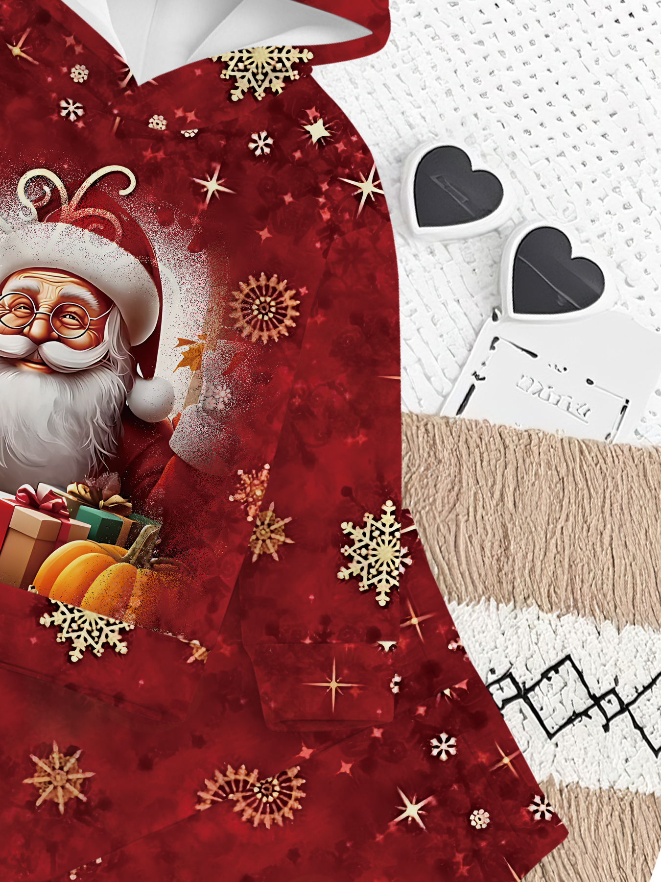 2-delige Meisjes Kerstman Gezicht & 3D Print Hooded Sweatshirt & Broek Set - Rode & Gouden Kerstoutfit met Kersthoed & Rendier Design, Casual Winterkleding voor Peuters & Kinderen, Perfect Cadeau voor Kleine Jongens & Meisjes (Machinewasbaar), voor Buiten