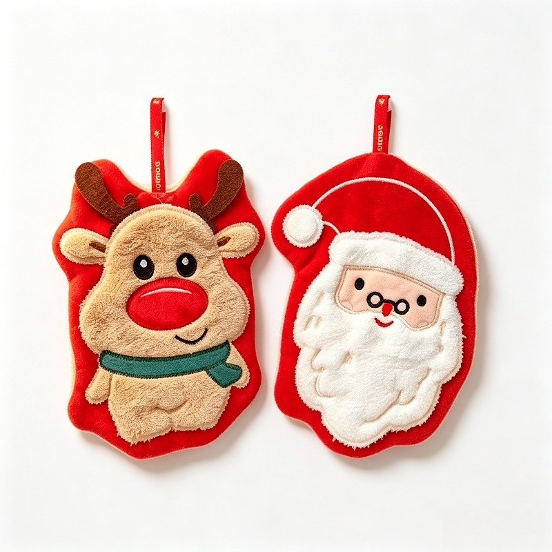 TEMU 2pcs Christmas Hanging Towel Set, Suitable For Bathroom Sinks And Kitchen Countertops - Santa Claus And Reindeer Shaped Microfiber Towels With