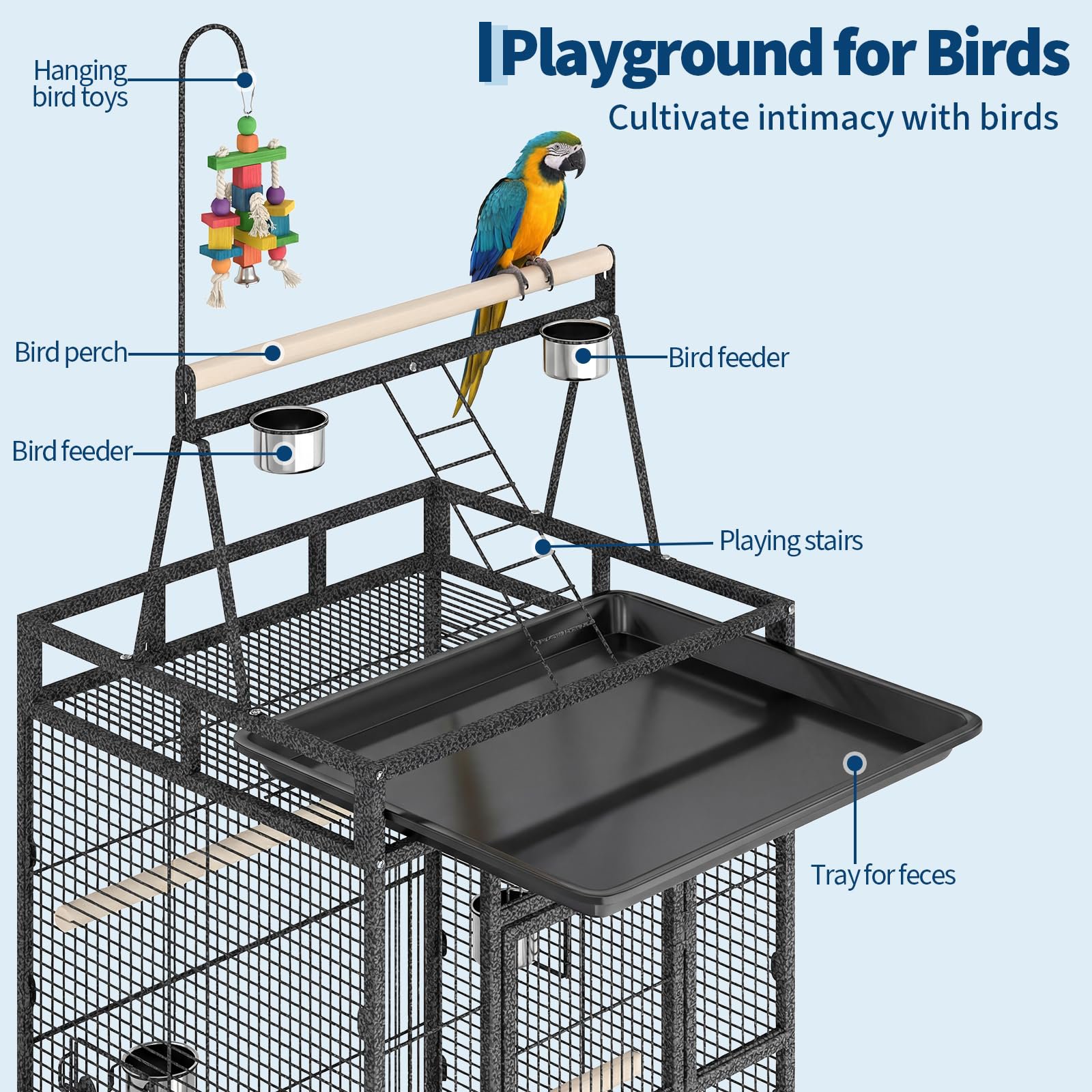 82" Rolling Bird Cage with Play Top And Rope Perch, Large Parrot... product image 6