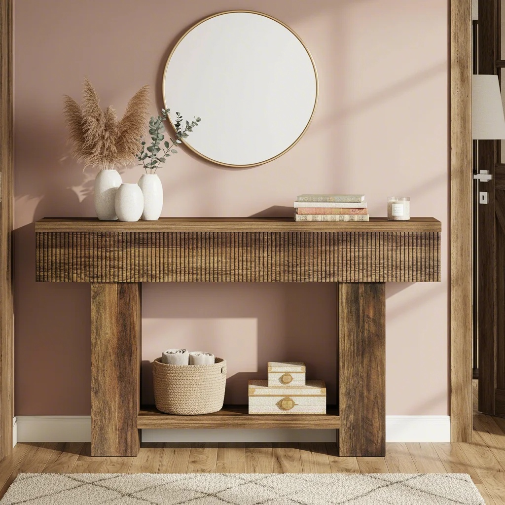 55-Inch Entryway Table with Storage, Farmhouse 2-Tier Console Table for Behind Couch, Rustic Wood Accent Table for Hallway Living Room Foyer (1pc)