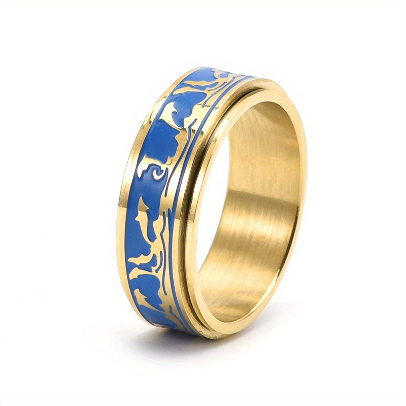 1pc mens titanium steel rotating ring ocean   hypoallergenic anxiety relief jewelry with synthetic synthetic zirconia casual sports style for casual attire Product details 4