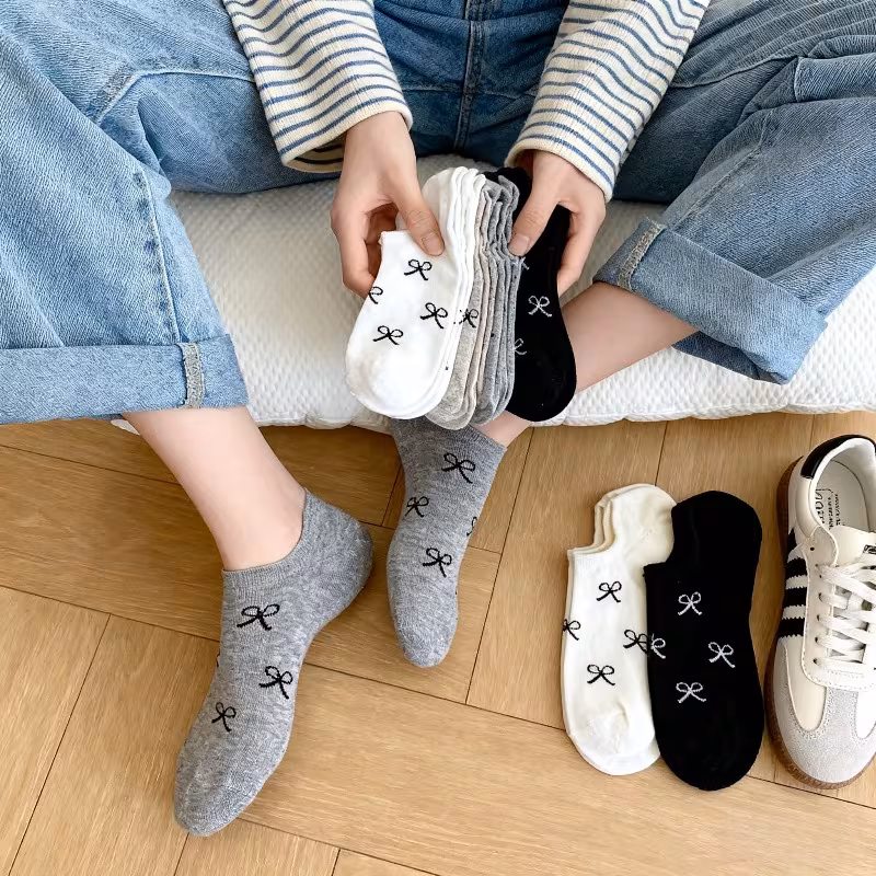 lot aléatoire de 6 pièce (6 pièces) de chaussettes à nœud élégantes pour femmes - chaussettes invisibles, légères et respirantes pour et lété, style décontracté, manchons , nœud décoratif, , adaptées à un et aux occasions spéciales, style coréen japonais, design 7