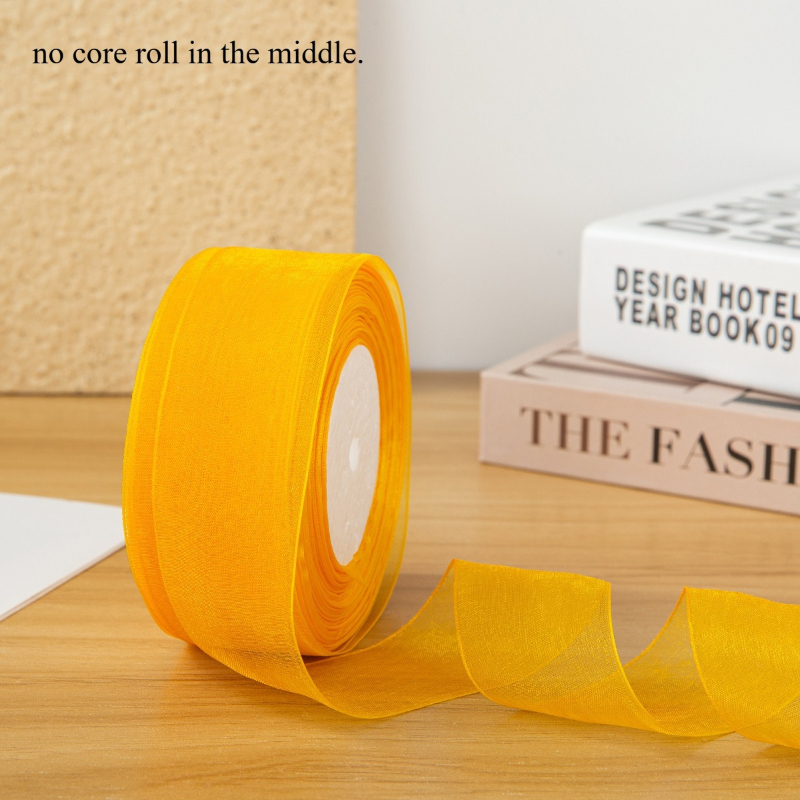 TEMU Nœud et ruban 4 cm Citrouille Jaune Gaze Organza Ruban 7 mètres, Nœud, Accessoires Cheveux , Emballage Cadeau, Etc Décorations de Noël