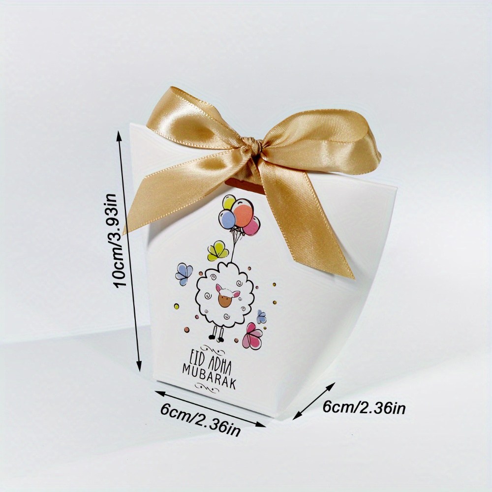 E-shop 10 Stück Eid Mubarak Mini-Geschenkboxen mit Cartoon-Schafen & Luftballons, Pastellrosa Band – Kleine -Candy-Geschenkboxen für Eid