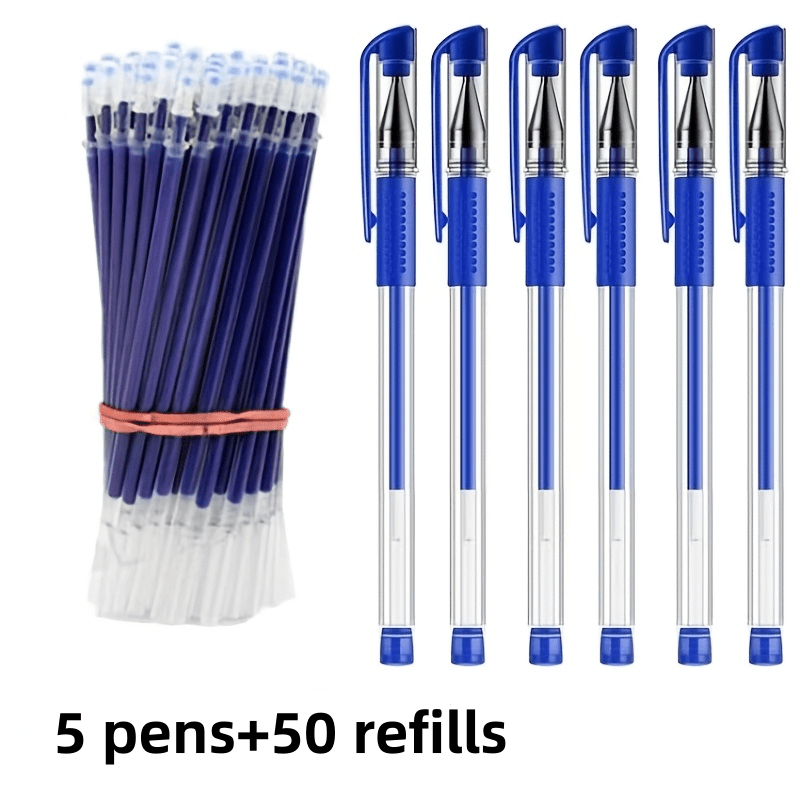 TEMU 55pcs Rotatable Pen Cap Ballpoint Pen Set, Includes 5pcs Ballpoints And 50pcs Refills, 0.5mm Fine Tip Smooth Writing Ballpoint Pen With Silicone