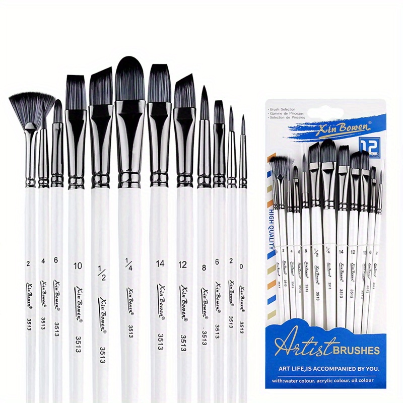 TEMU 12pcs Mixed Paintbrush Set Art Watercolor Paint Brush For Artist Acrylic Paint