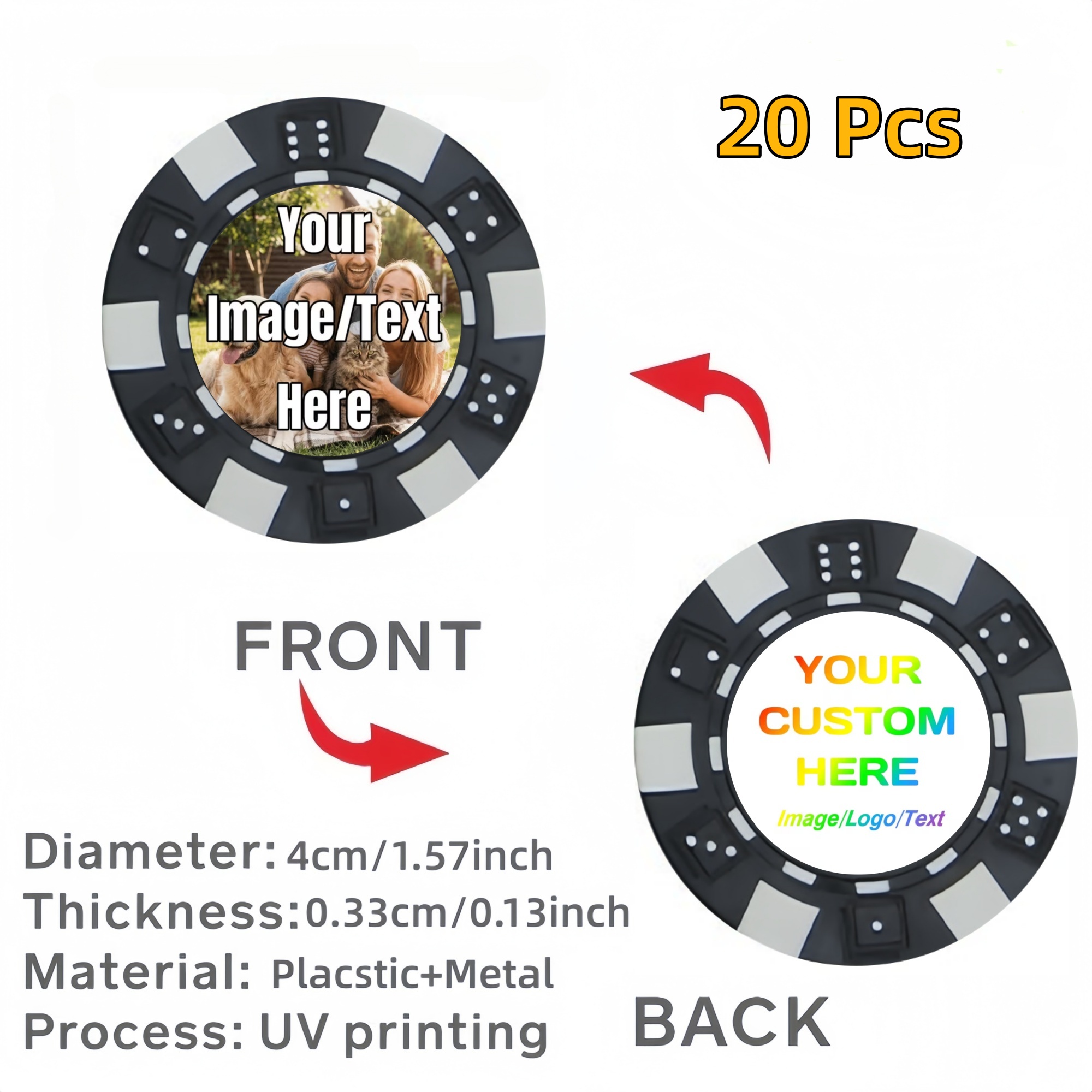 TEMU 20pcs Personalized Custom 40mm Markers Tokens - Double-sided Printing, Customizable Logo/text/image, Suitable For Arcade, Golf Markers, Business