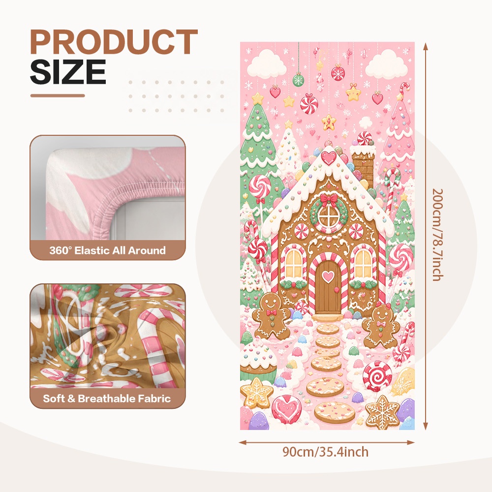 TEMU 2d Flat, 2d Door Banner, 1pc Ridesay Gingerbread House Door Banner & Frame Cover - Elastic Stretchable Suitable For Christmas, Themed Parties,