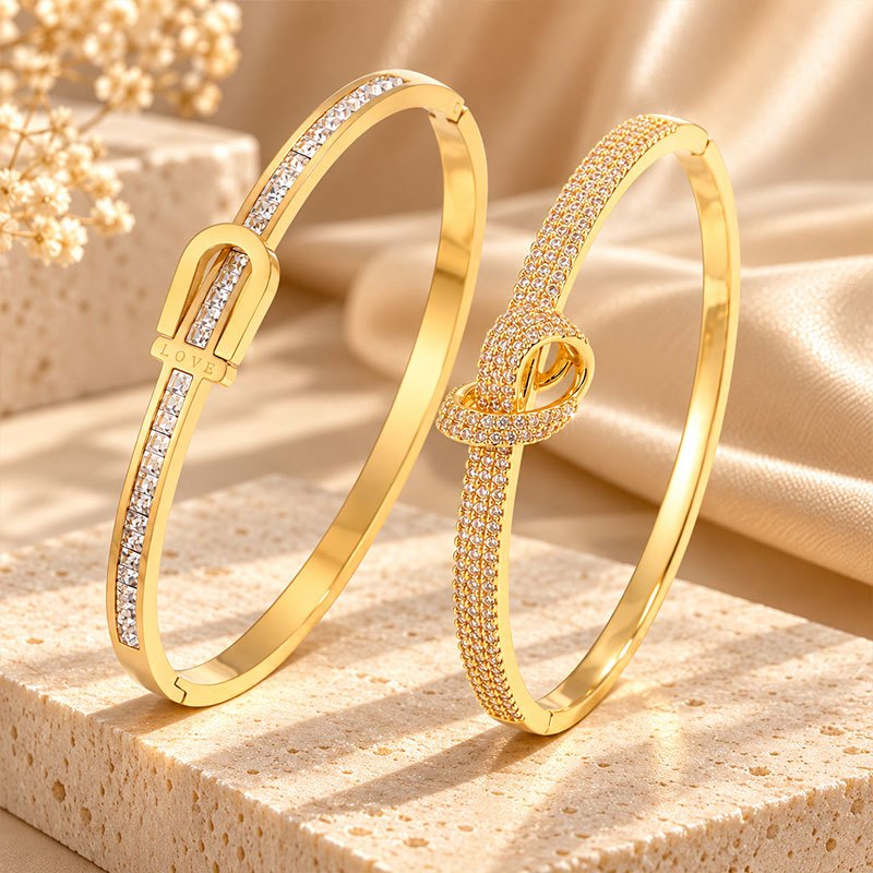 2pcs Women's Bracelet Set, Stainless Steel & Copper, Elegant