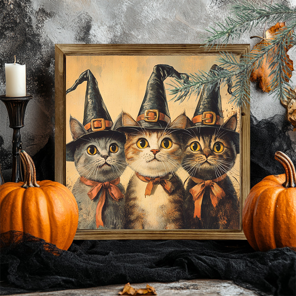 TEMU 2d Flat, 1pc, Vintage Style Cute Cat Wearing Hat Wooden Sign, With Framed Cat Lovers Decorative Sign For Home, Office, Bathroom, Cafe,