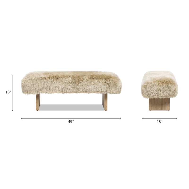 Leda 49' Retro Natural Blonde Sheepskin Fur Bench - Genuine Fur Rectangular Accent Suitable for, Entryway,, Minimalist Scandinavian & Decor, Furniture