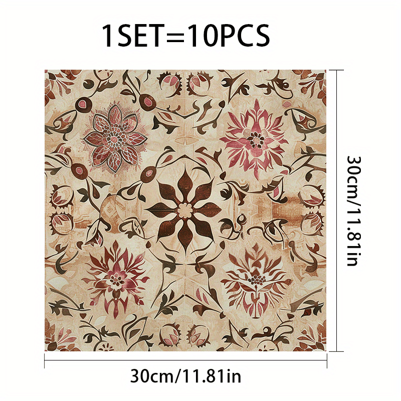E-shop 10 Stück Selbstklebende PVC Bodenaufkleber - Wasserdichte & Wiederverwendbare Abnehmbare Vinylfliesen, "x11.81" (30x30cm) Große Bodenplatten mit