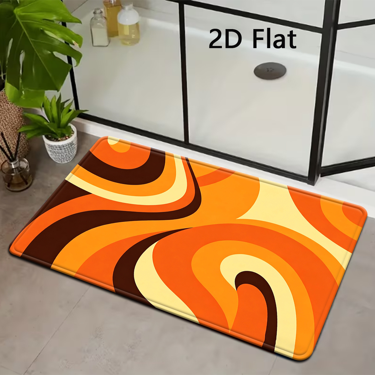 TEMU 2d Flat, 2d Flat Printing 1pc/2pcs/3pcs Orange Wavy Abstract Bathroom Mat, Vintage Style Bathroom Mat Rug, Indoor Decorative Mat, Suitable For