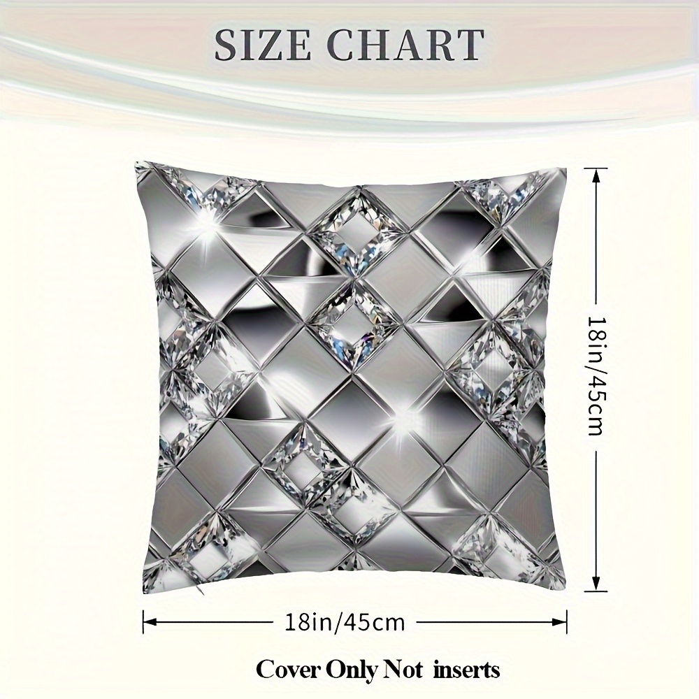 TEMU 1 Luxurious Shiny Pillowcase, 18x18 Inches With Surreal Silvery And Diamond Pattern- Soft, Zippered, Hand Wash Only- Decor Pillows