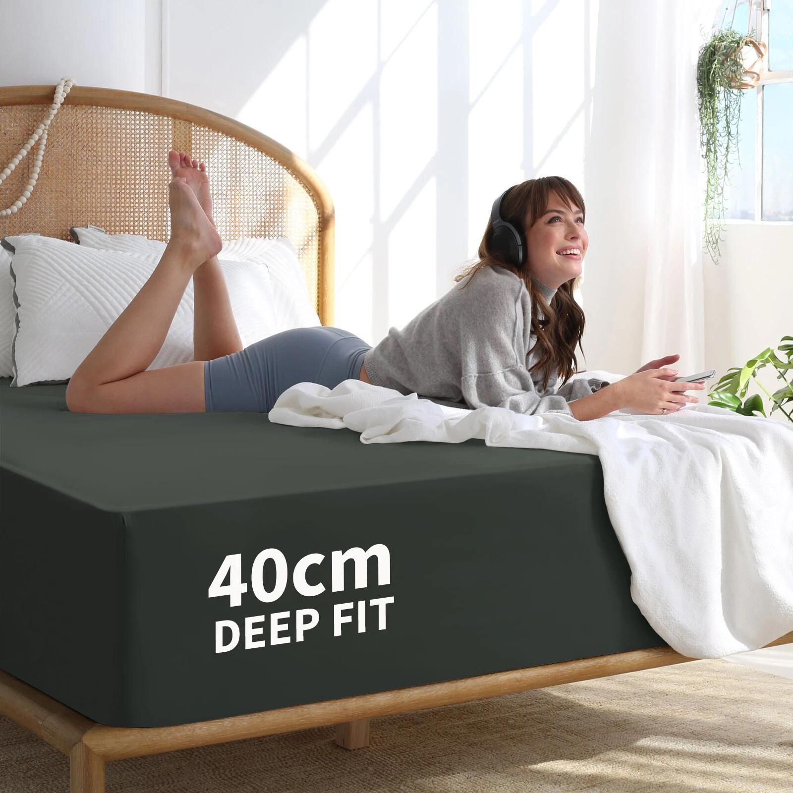 TEMU 2200tc Extra Deep Pocket Fitted Sheet, Fits Deep Mattress, Breathable 100% Washed Bamboo Blend Fitted Cover, Hotel Quality Luxury Fitted Sheet -