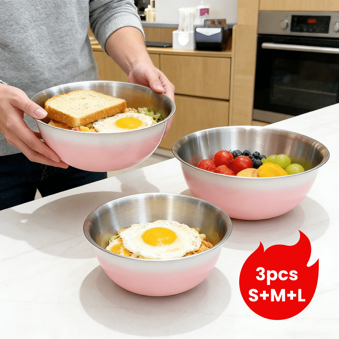 TEMU 1/3pcs Set Pink Gradient Stainless Steel Mixing Bowls, Colored Salad Bowls - Mixing Bowls, Salad Bowls And Baking Bowls, Suitable For Mixing
