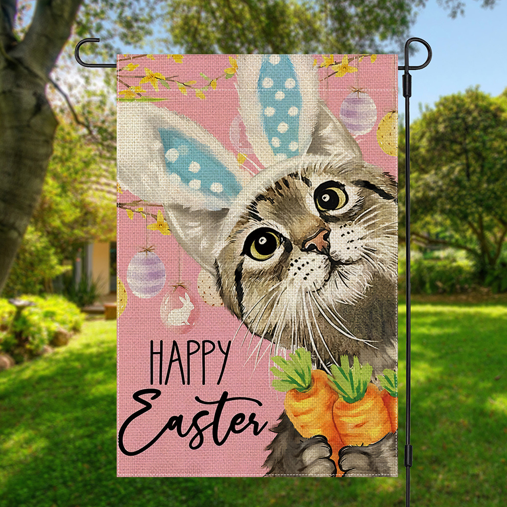 

1pc Easter Bunny Cat Double-sided Polyester Garden Flag, 12x18in Multipurpose Outdoor Yard Decor, Home Decoration, No Flagpole Required