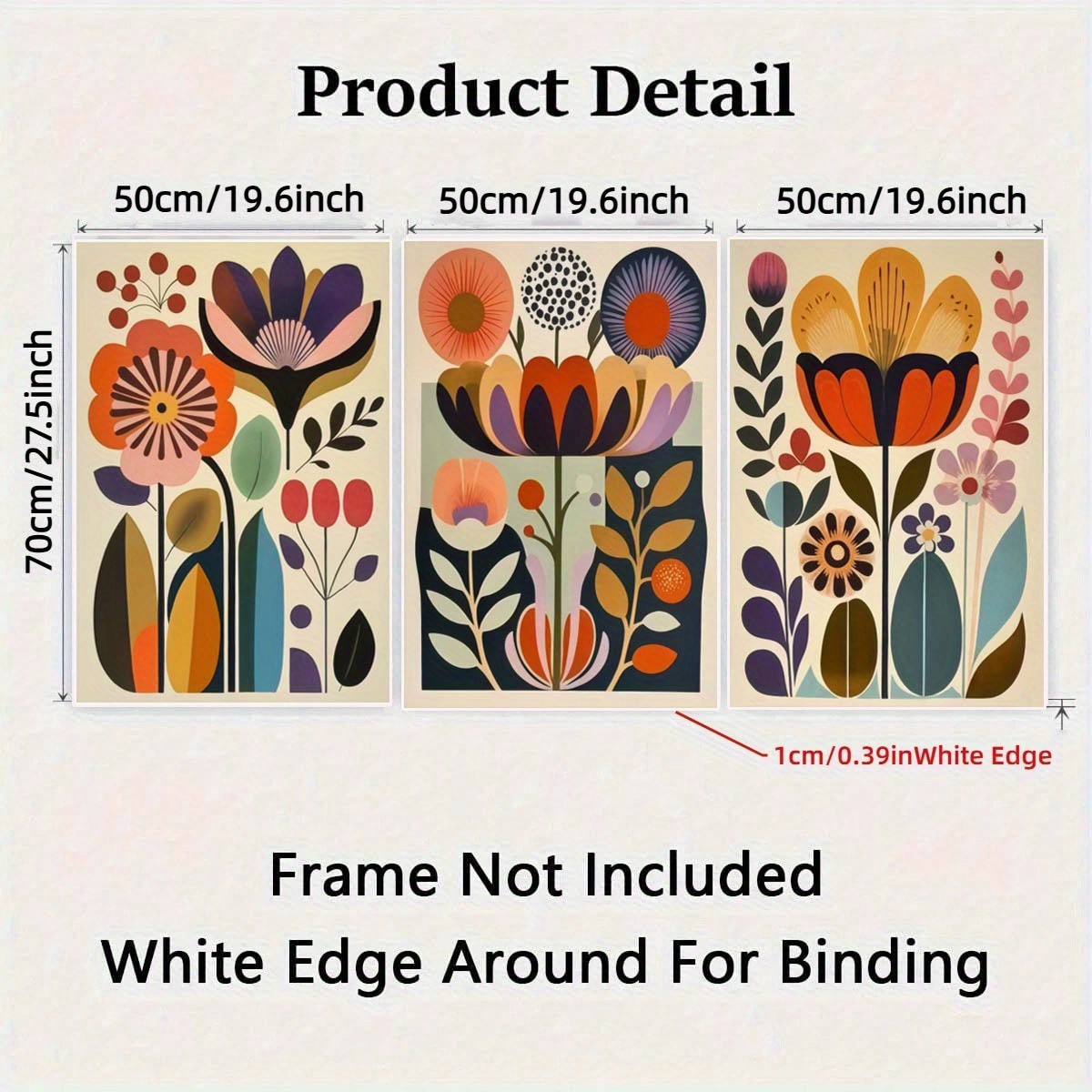 E-shop 2D Flat, 2D Flat, 3-teiliges/Set Skandinavische Volkskunst, Blumen Leinwanddrucke, Böhmische Pflanzen, Poster für moderne Wohnzimmer, Dekoration