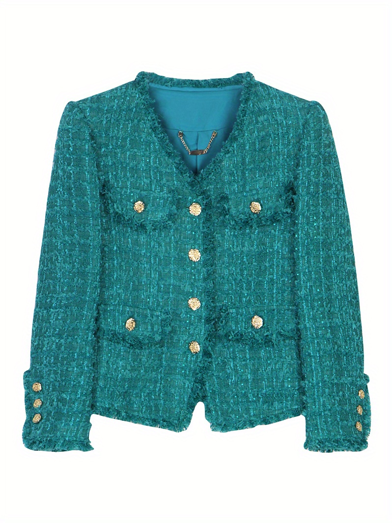 elegante grüne tweed jacke damen fransenbesatz v ausschnitt Temu