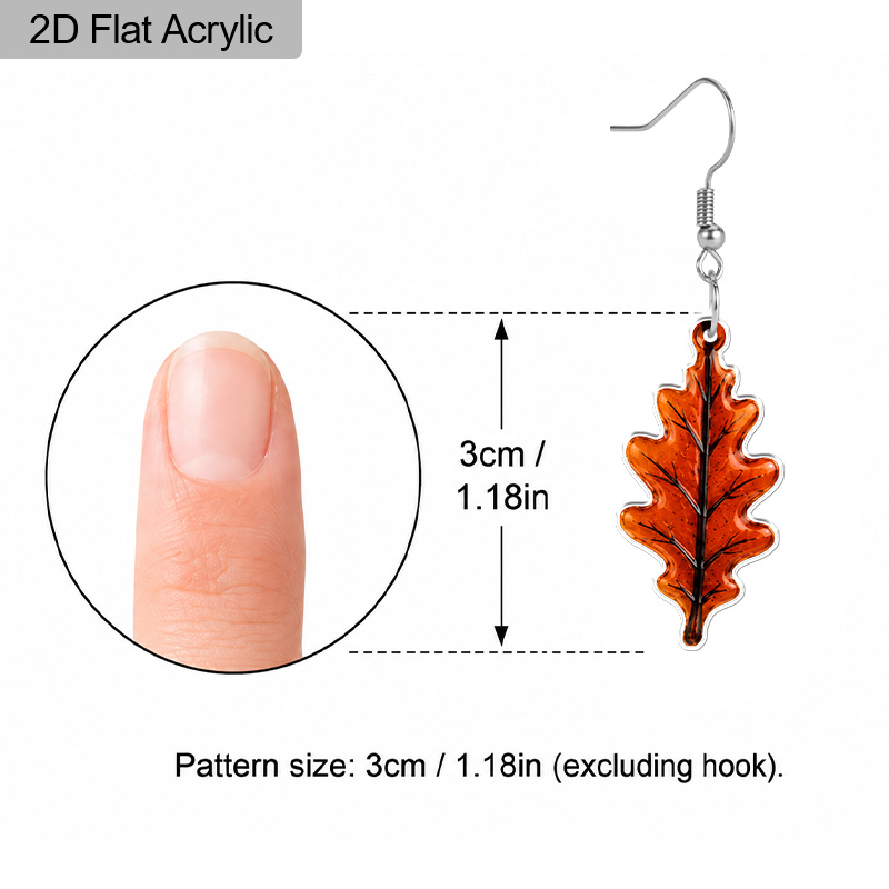 2D Flat Oak Leaf Acrylic Dangle Earrings, Holiday Gift
