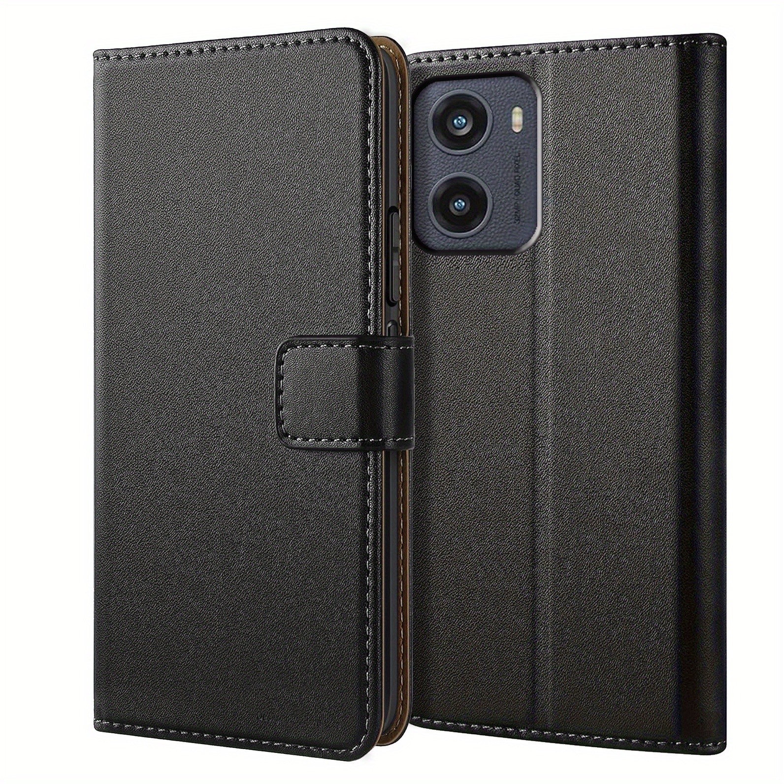 TEMU Phone Case - Black Faux Leather Flip Protective Phone Case Cover For Moto G05 / For Moto E15, Featuring A Wallet Design With A Kickstand