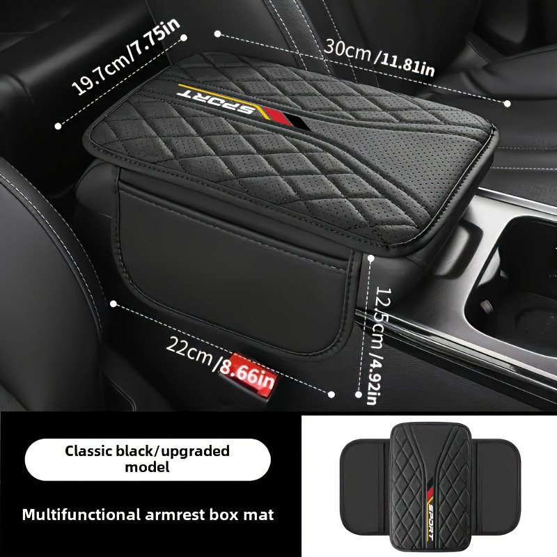 TEMU 1pc Faux Leather Pu Car Armrest Pad With Side Storage Pocket, Comfortable Elbow Support, Stylish Stitching Design, Scratch-resistant And Style,