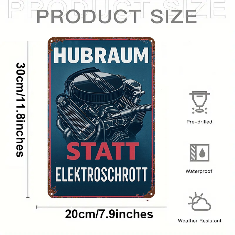 E-shop 2D Flach, 1 Stück Großes Vintage Deutsches Auto-Motor Metallposter - Robustes Eisen Retro-Auto-Motor-Diagramm, geeignet für Garage, Männerhöhle,