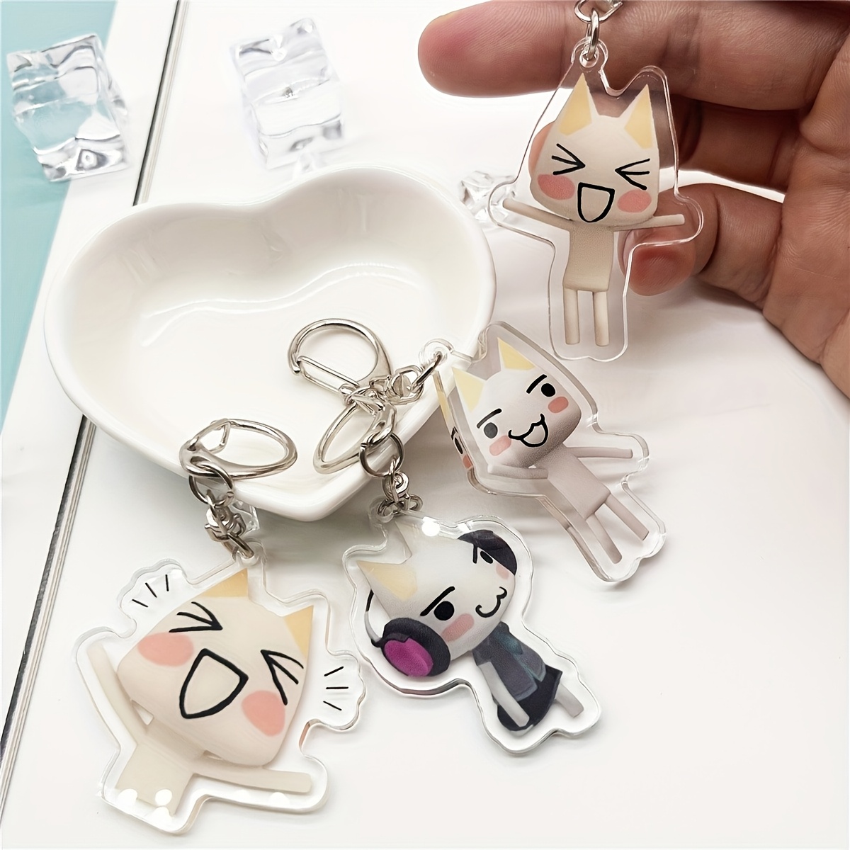 TEMU 2d Flat, 2d Flat 4pcs Inoue Cute Cartoon Cat Acrylic Keychain, Suitable For Bag Charms, Keychains, Jewelry, Fan , 2d Flat