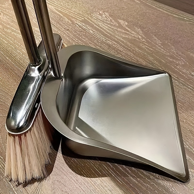 durable stainless steel broom and dustpan set with slant     cleaning combo for home office and school   hard floor surface practical cleaning tools modern broom design stainless steel construction broom and dustpan set Product details 1