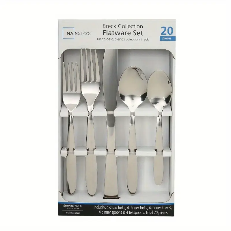 20pcs stainless steel silvery flatware set service for 4 adults, dining essentials, home dining, stylish utensils, modern flatware, rustresistant material, durable cutlery, dinnerware set, silverware collection Product details 5